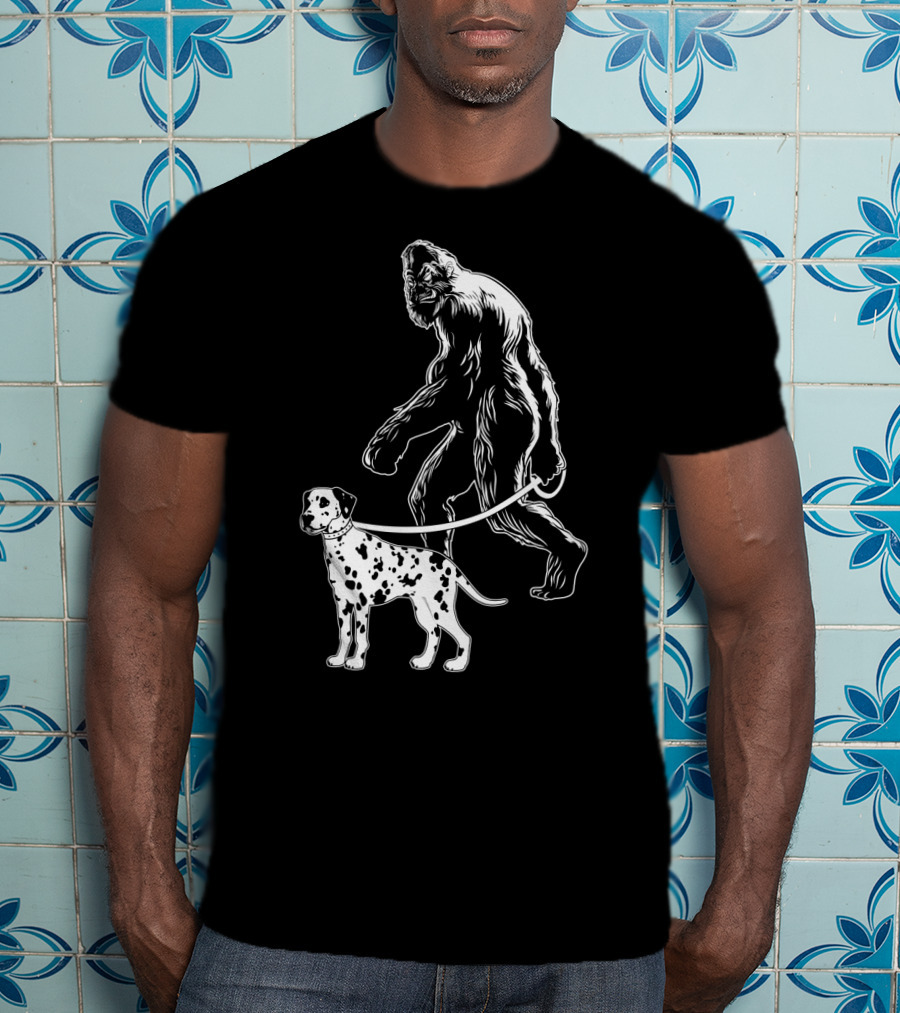 Bigfoot Walking Dalmatian Iconic Dog Companion Scene T-Shirt