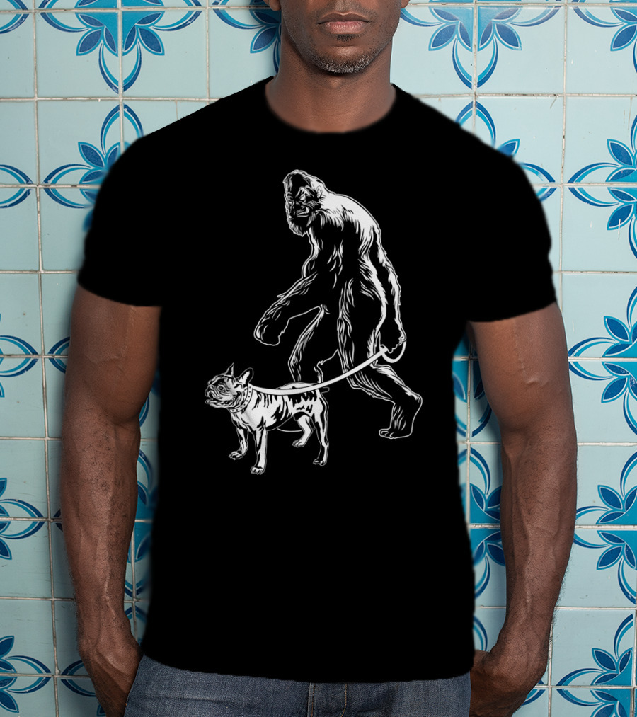 Bigfoot Walking French Bulldog Creature Companion T-Shirt