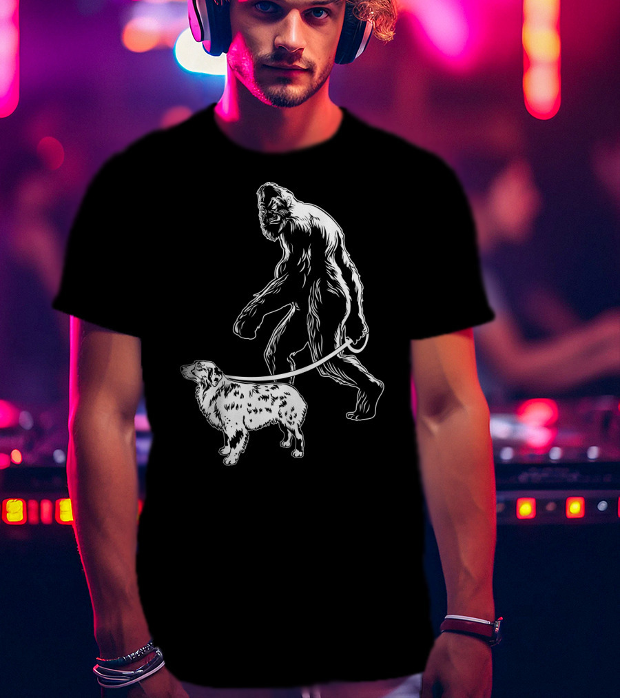 Bigfoot Walking Australian Shepherd Dog T-Shirt