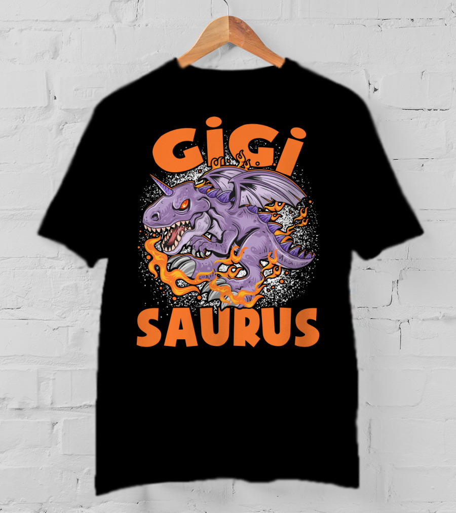 GIGI SAURUS Purple Fire-Breathing Dragon Dinosaur With Horns And Wings T-Shirt