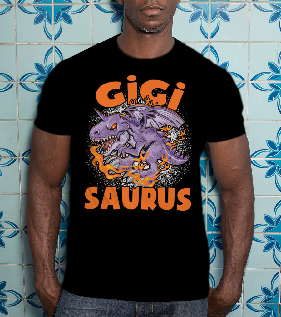 GIGI SAURUS Purple Fire-Breathing Dragon Dinosaur With Horns And Wings T-Shirt