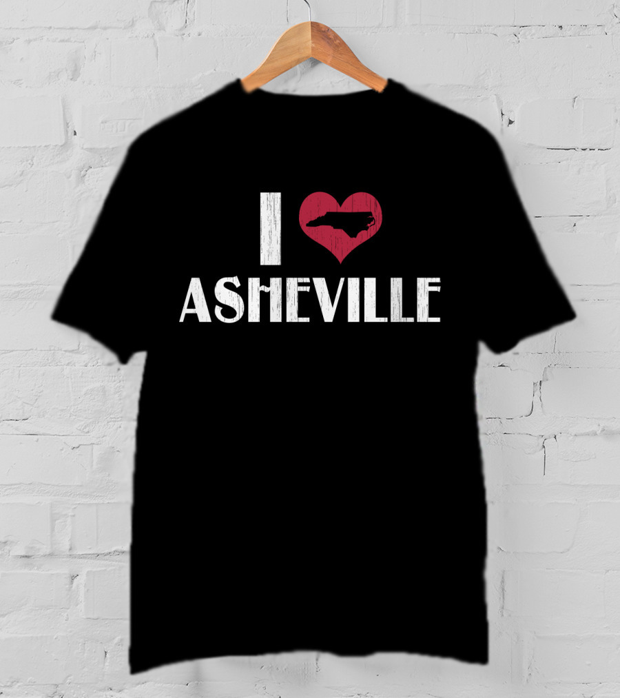 I Love Asheville NC Distressed Retro Style Heart Symbol With North Carolina Map T-Shirt