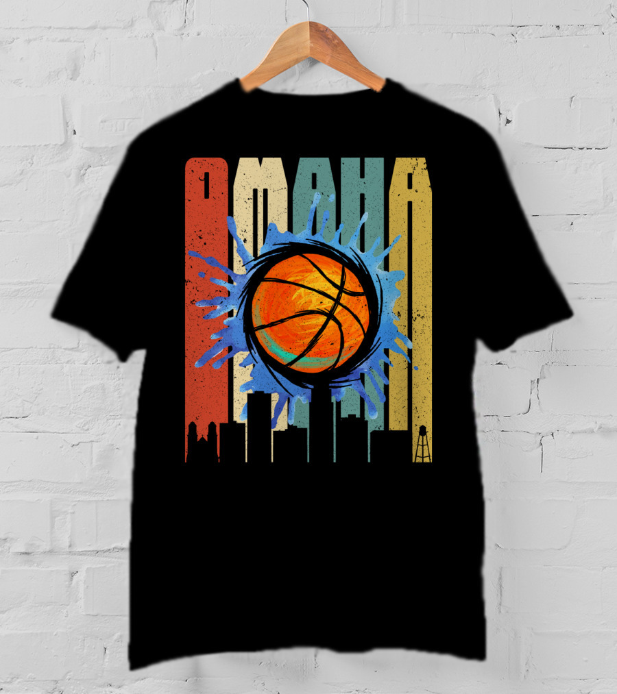 Omaha Basketball Skyline Vintage Splatter T-Shirt