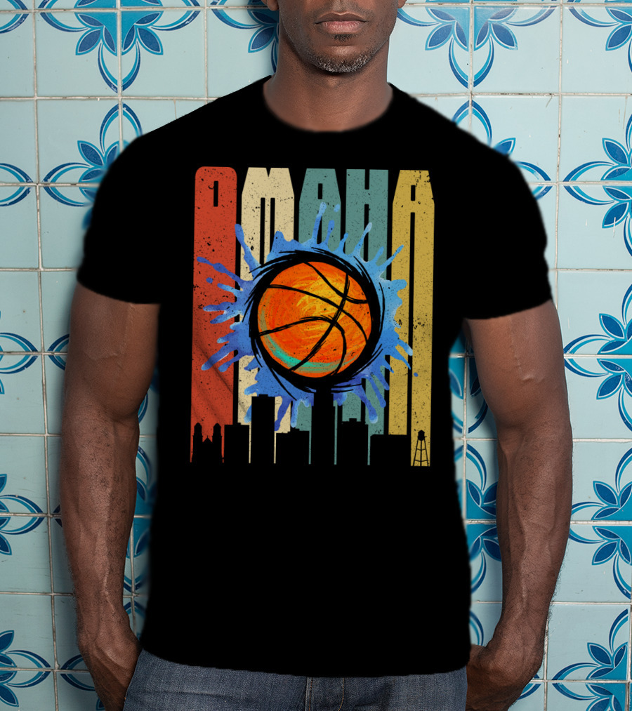 Omaha Basketball Skyline Vintage Splatter T-Shirt