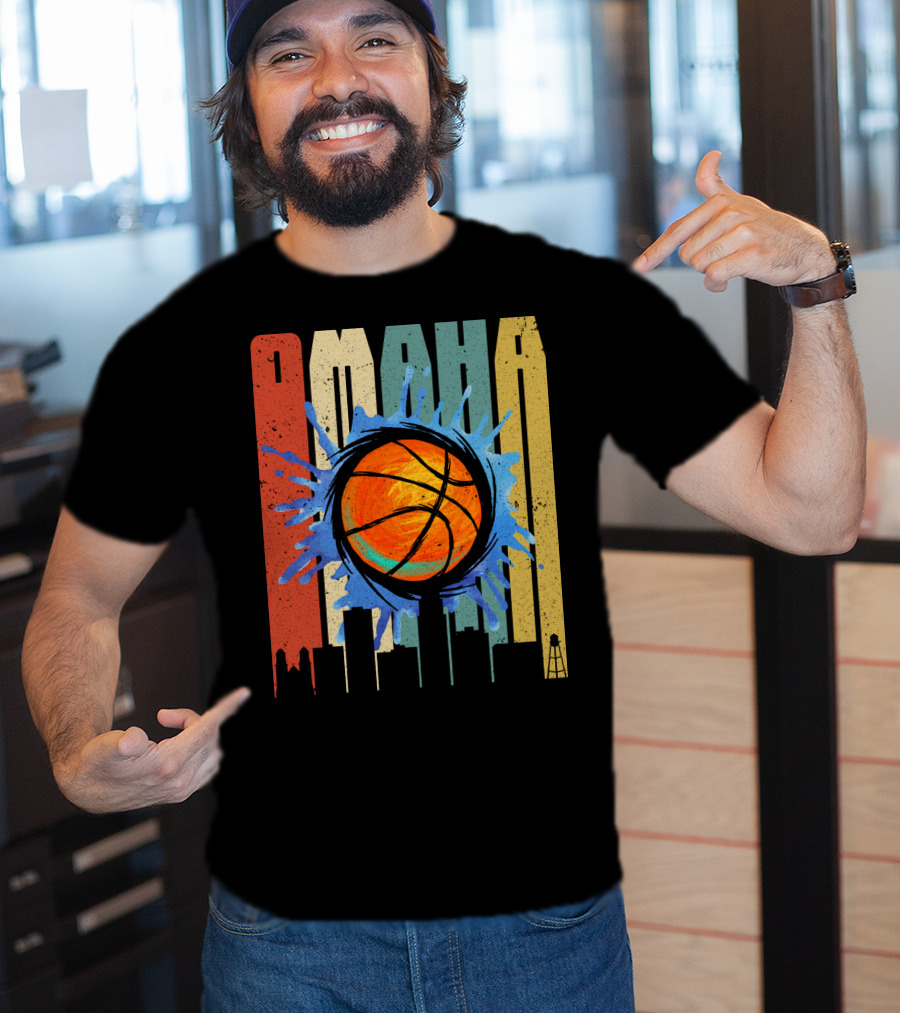 Omaha Basketball Skyline Vintage Splatter T-Shirt