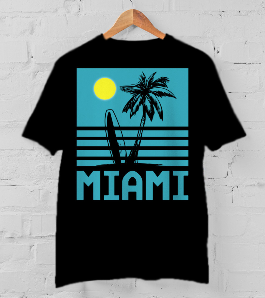 Miami Surf Palm Sunset Retro T-Shirt
