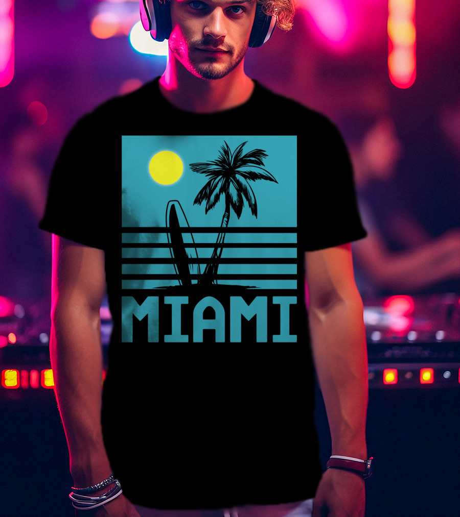 Miami Surf Palm Sunset Retro T-Shirt