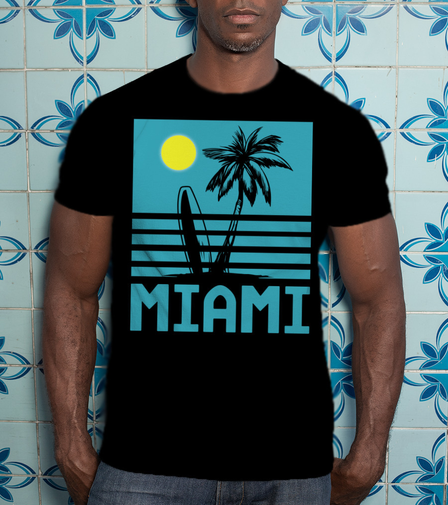 Miami Surf Palm Sunset Retro T-Shirt