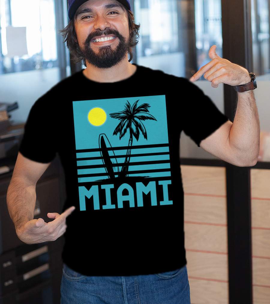 Miami Surf Palm Sunset Retro T-Shirt