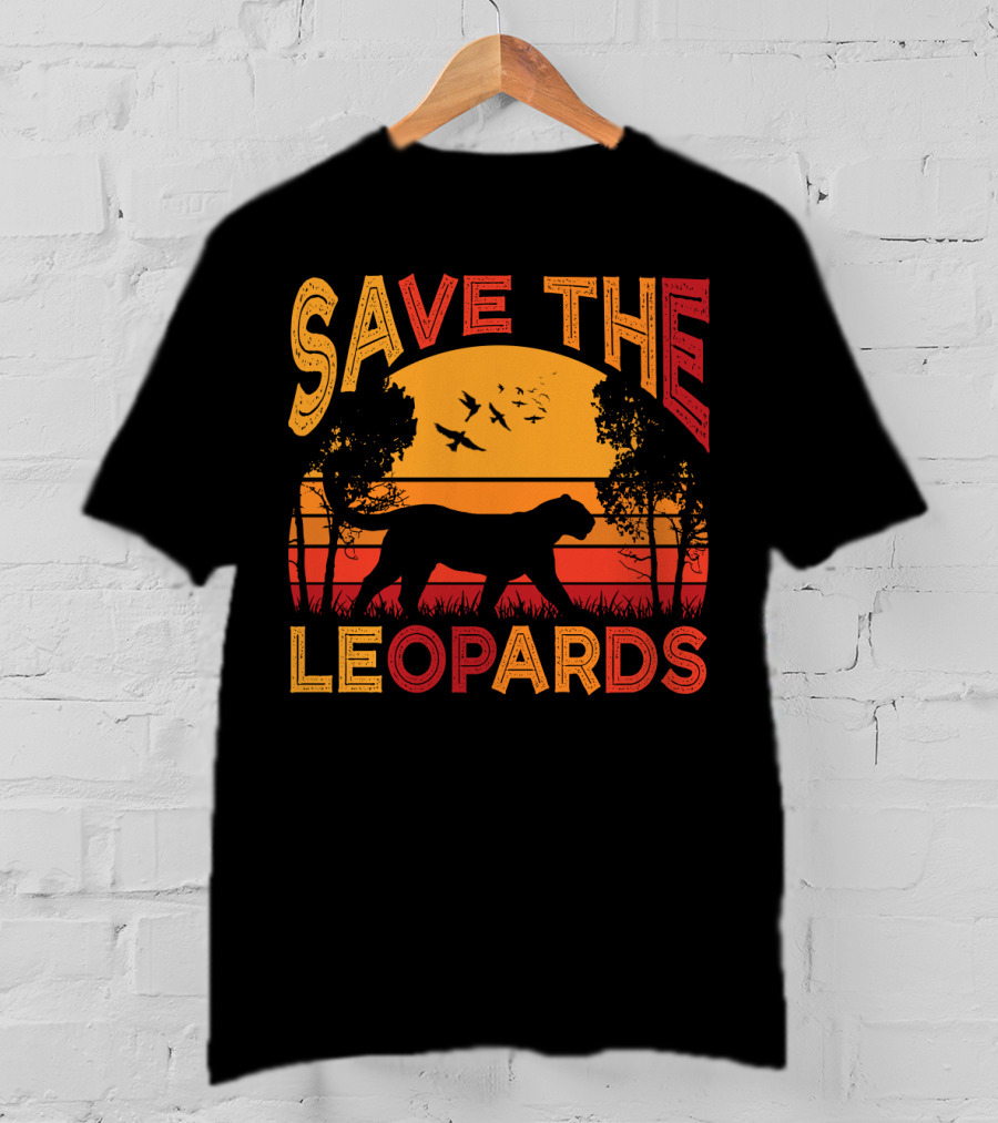 SAVE THE LEOPARDS Sunset Silhouette With Birds And Trees T-Shirt