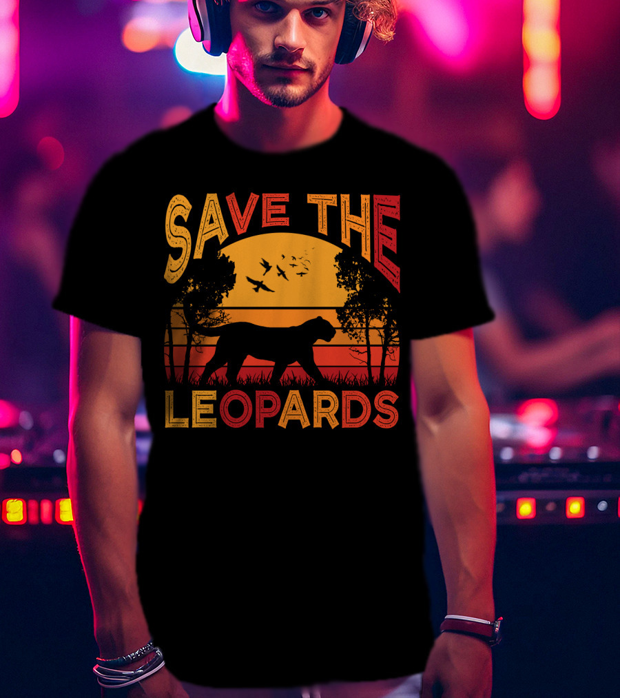 SAVE THE LEOPARDS Sunset Silhouette With Birds And Trees T-Shirt