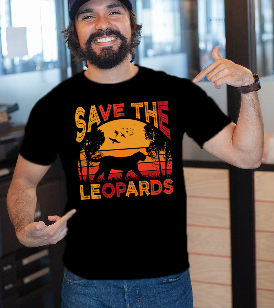 SAVE THE LEOPARDS Sunset Silhouette With Birds And Trees T-Shirt