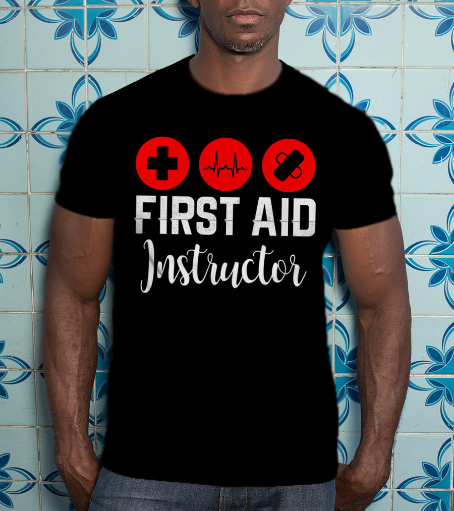 First Aid Instructor Cross Heartbeat Bandage Red Icons T-Shirt
