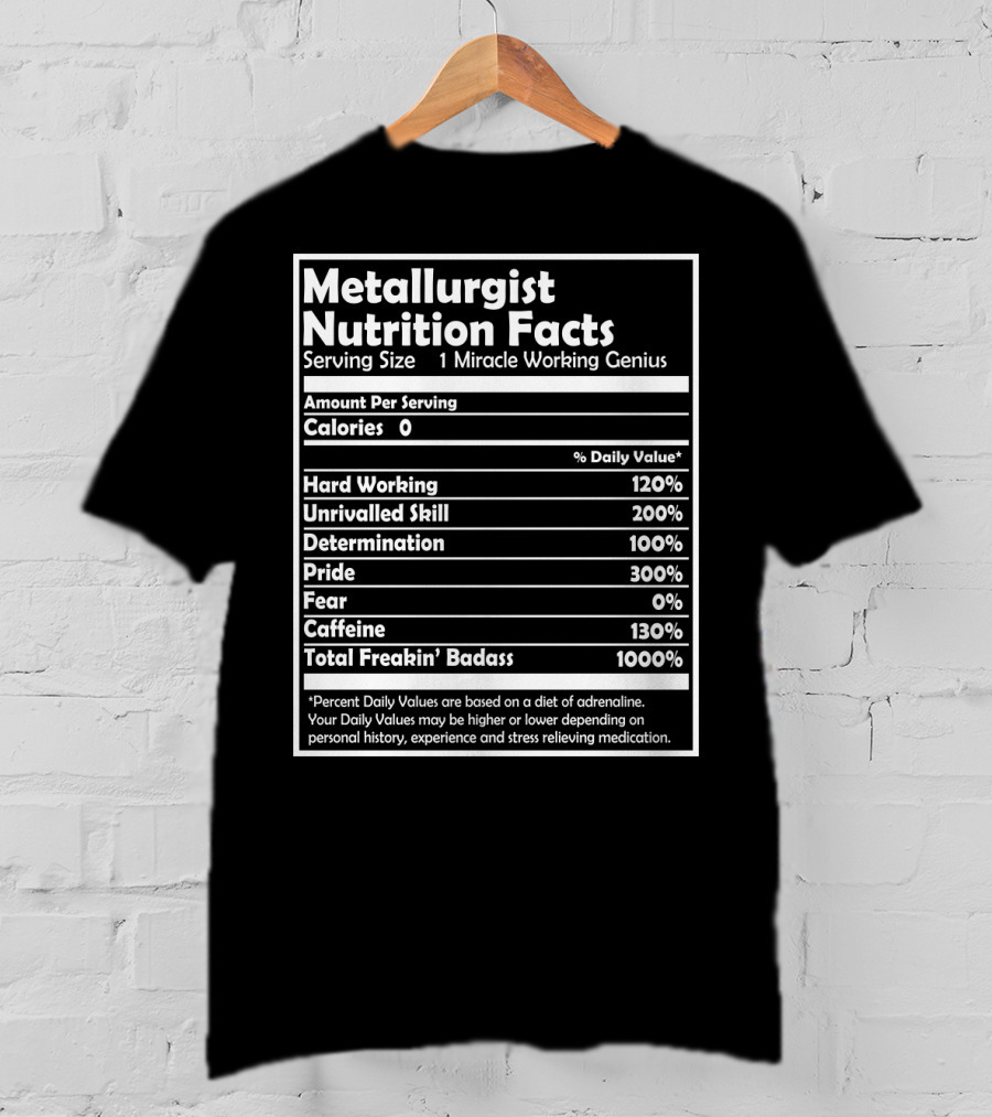 Metallurgist Nutrition Facts Miracle Working Genius 1000 Percent Freakin' Badass T-Shirt