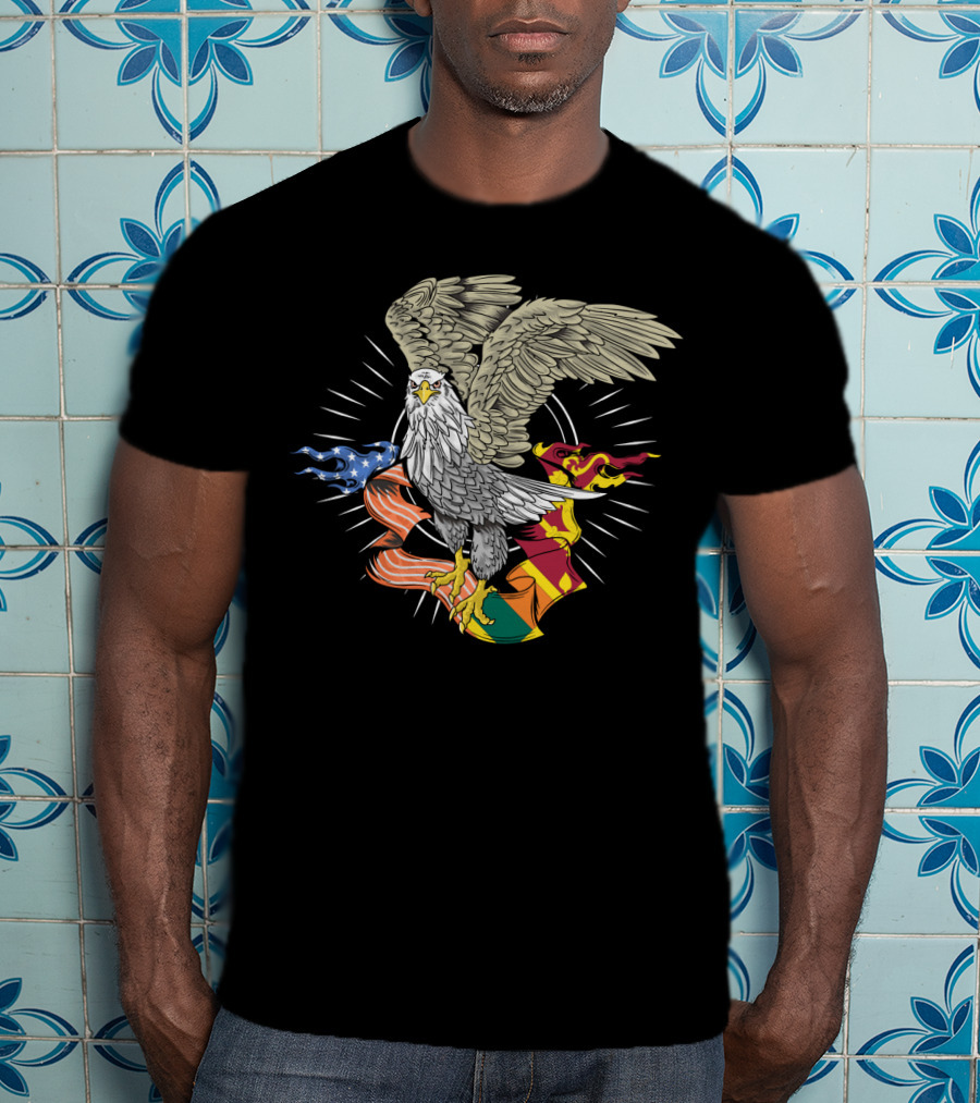 Sri Lankan American Flag Bald Eagle Fusion T-Shirt