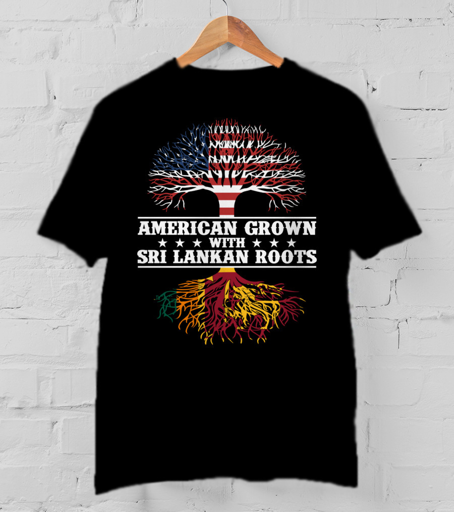 American Grown With Sri Lankan Roots Tree With USA Flag And Lion T-Shirt