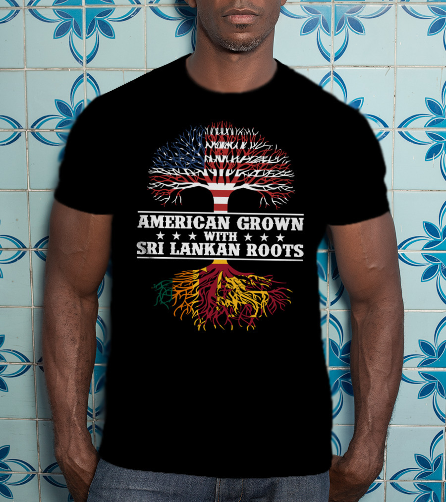 American Grown With Sri Lankan Roots Tree With USA Flag And Lion T-Shirt