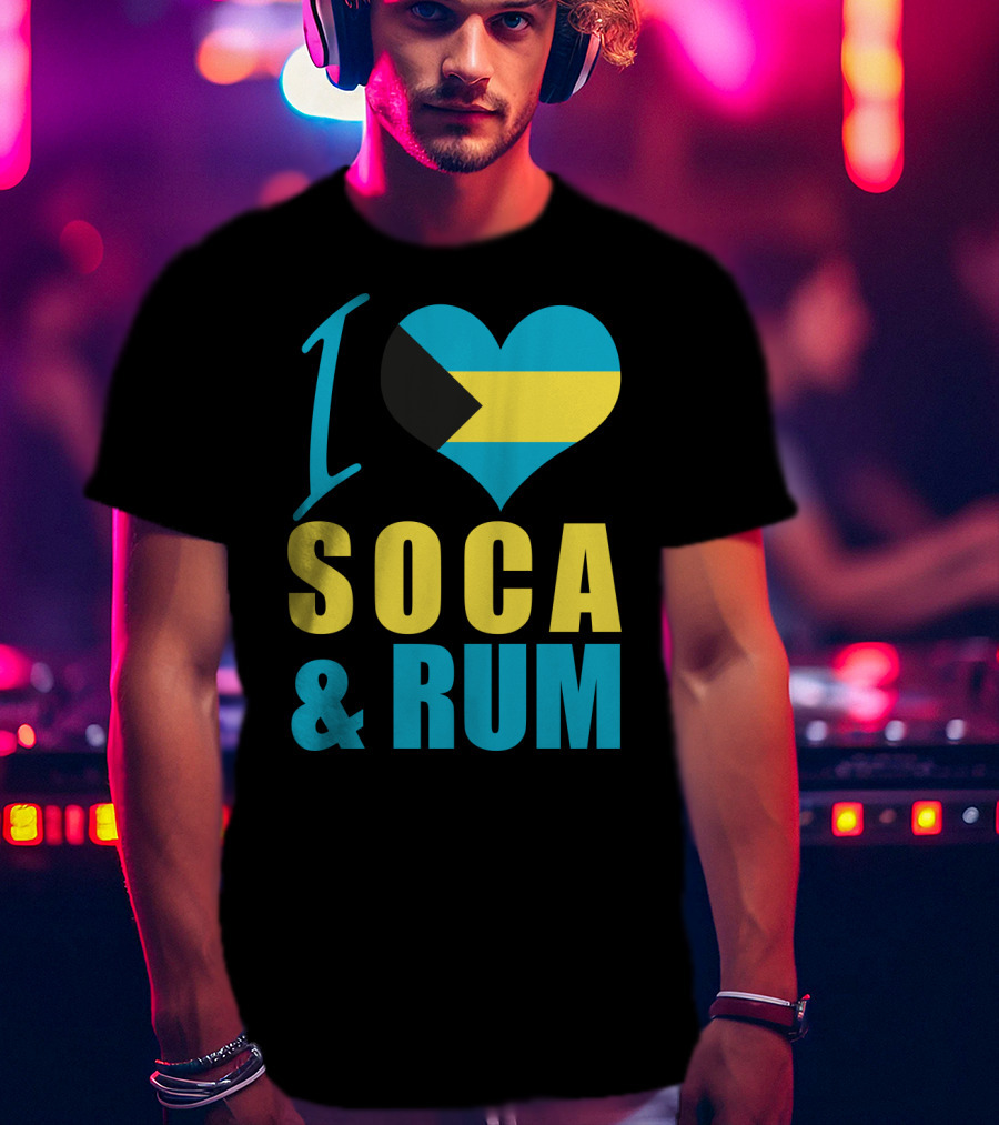 I Love Soca And Rum Bahamas Flag Heart T-Shirt