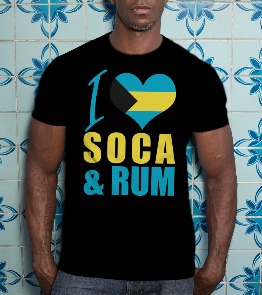 I Love Soca And Rum Bahamas Flag Heart T-Shirt