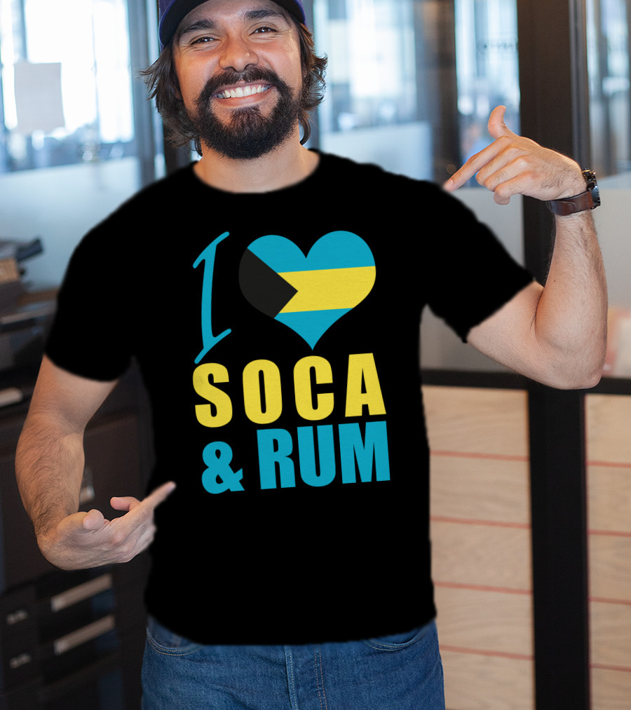 I Love Soca And Rum Bahamas Flag Heart T-Shirt