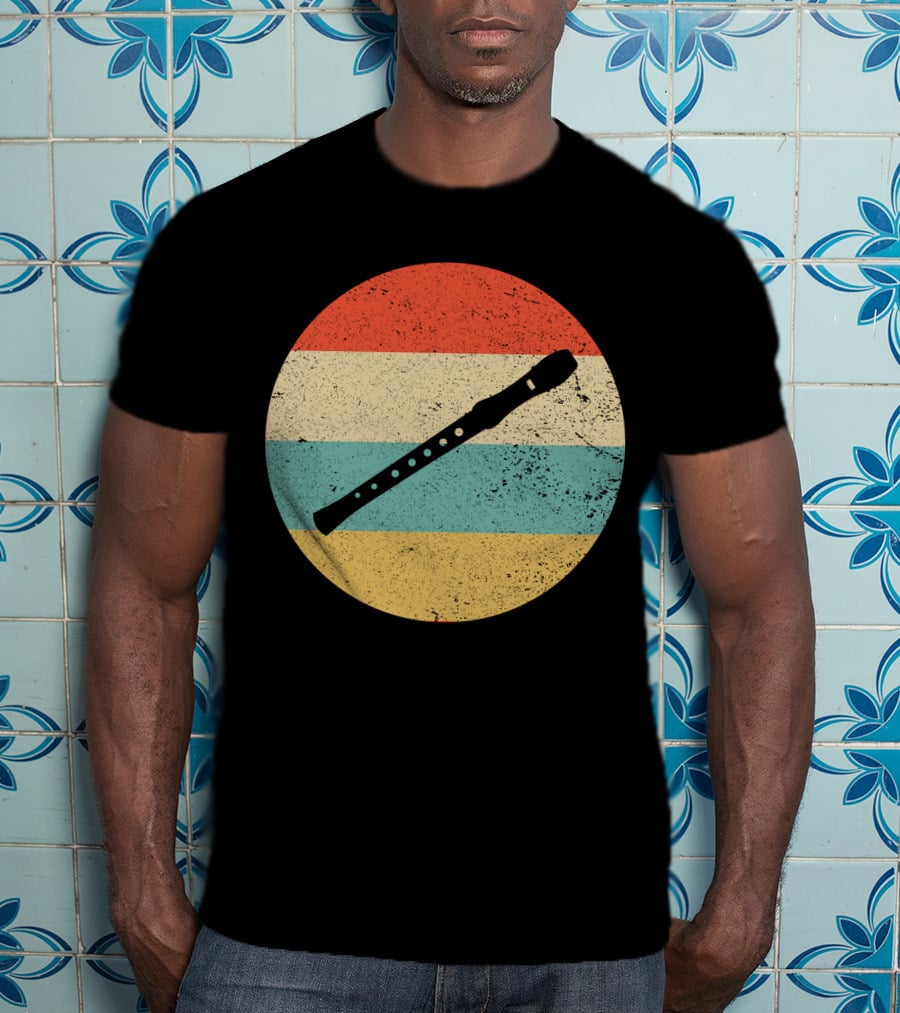 Vintage Retro Flute Circle With Stripes T-Shirt