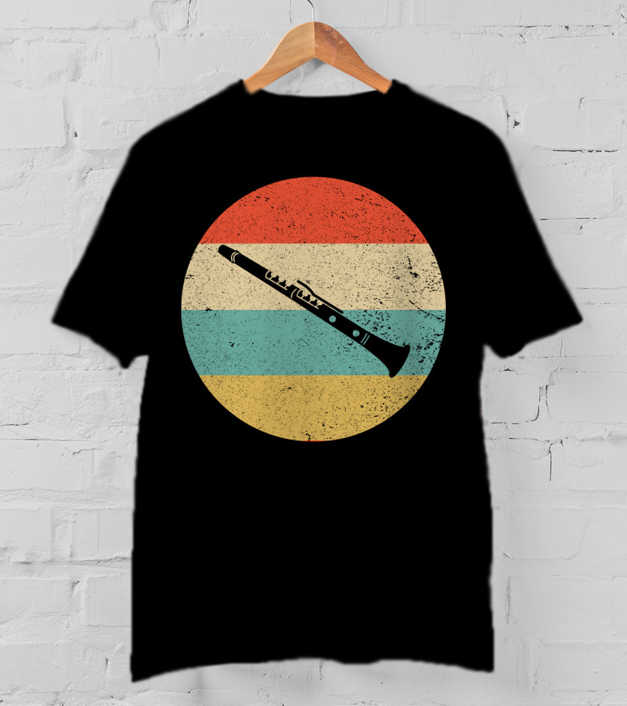 Vintage Retro Clarinet Stripes Circle T-Shirt