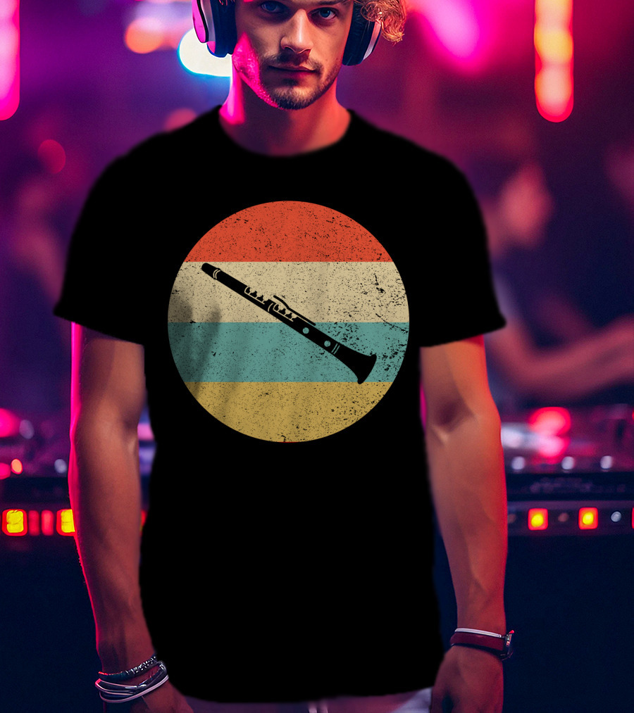 Vintage Retro Clarinet Stripes Circle T-Shirt