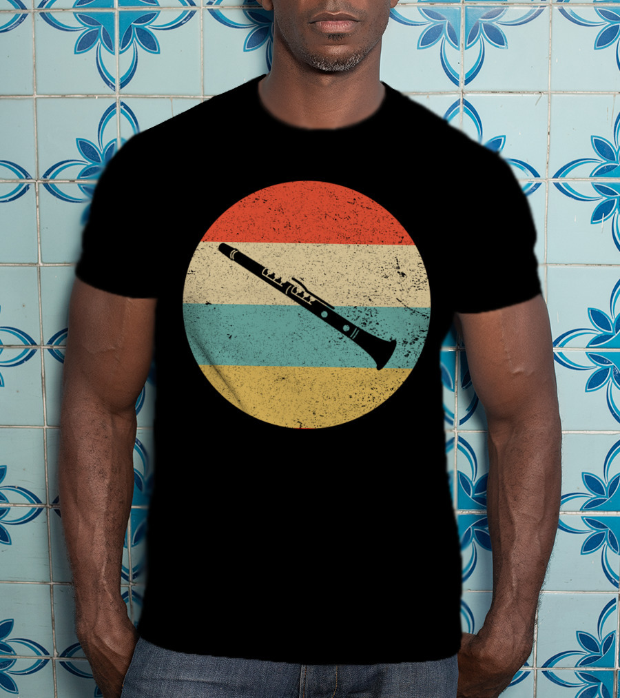Vintage Retro Clarinet Stripes Circle T-Shirt