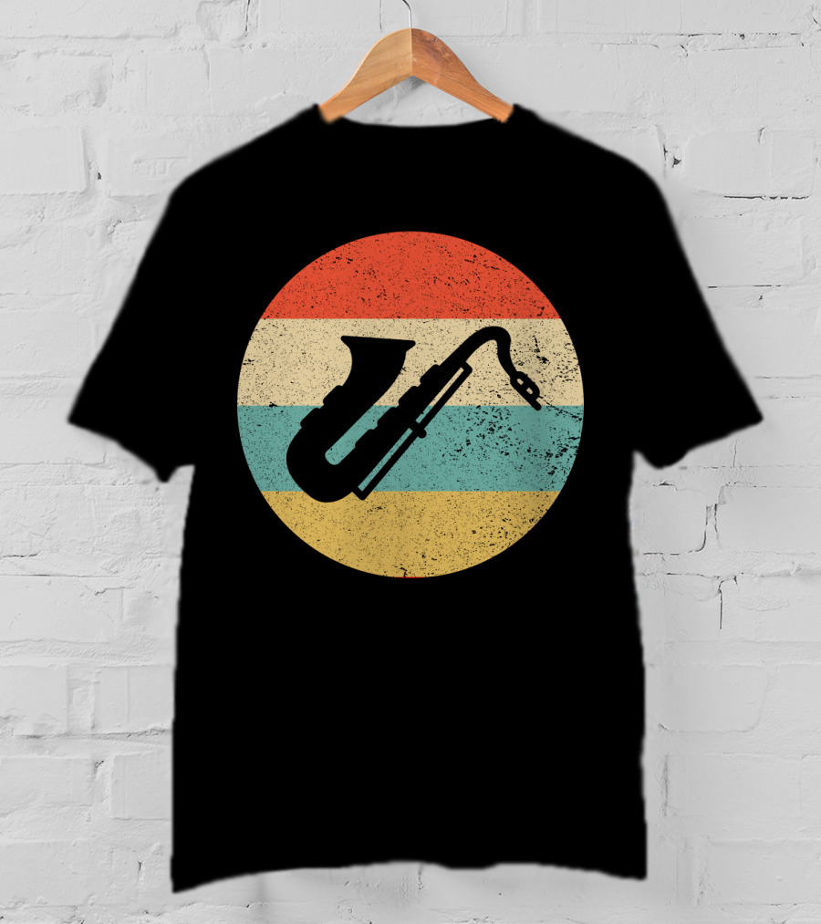 Retro Saxophone Circle Stripes Vintage T-Shirt