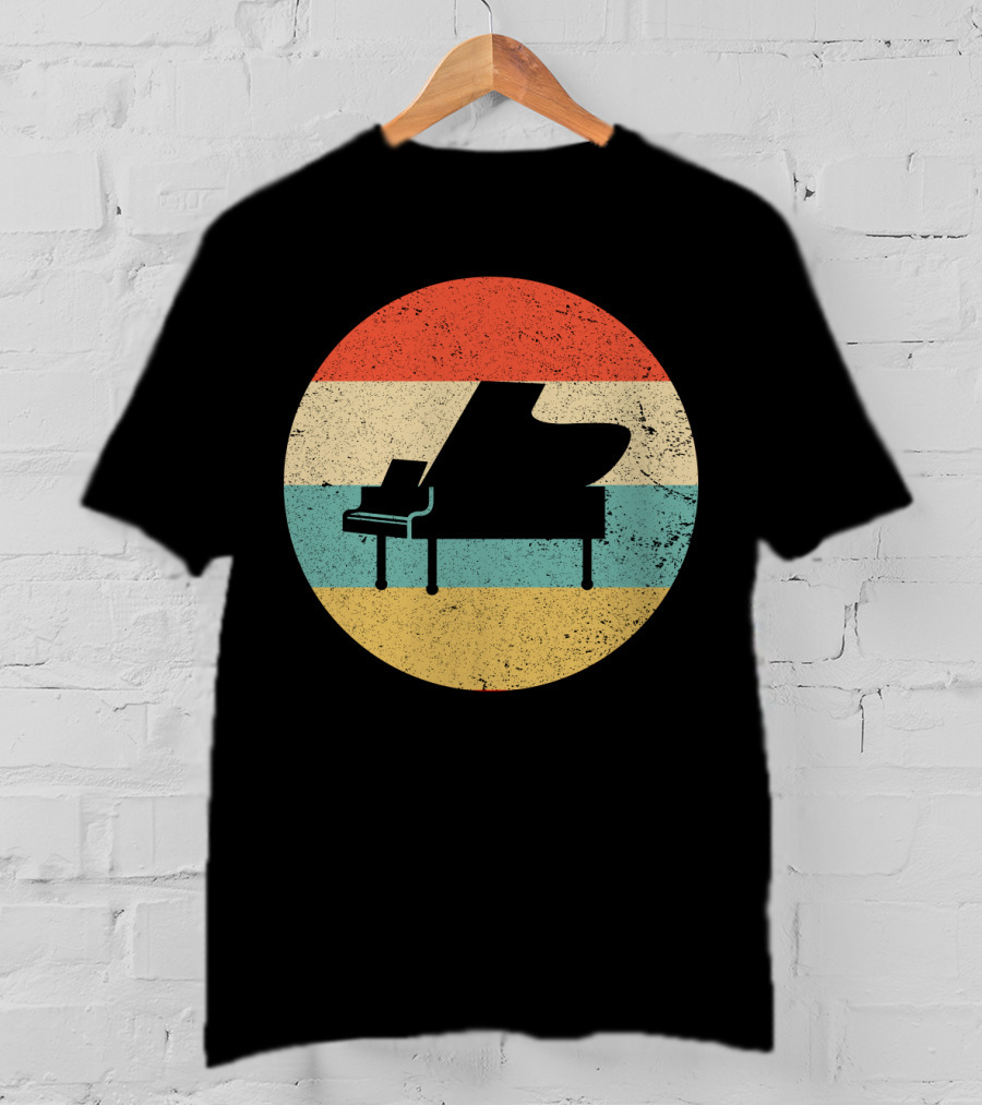 Vintage Retro Piano Silhouette With Stripes T-Shirt