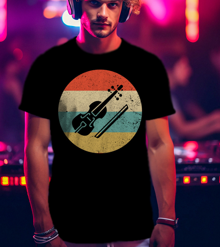Vintage Retro Viola Instrument Silhouette With Stripes T-Shirt
