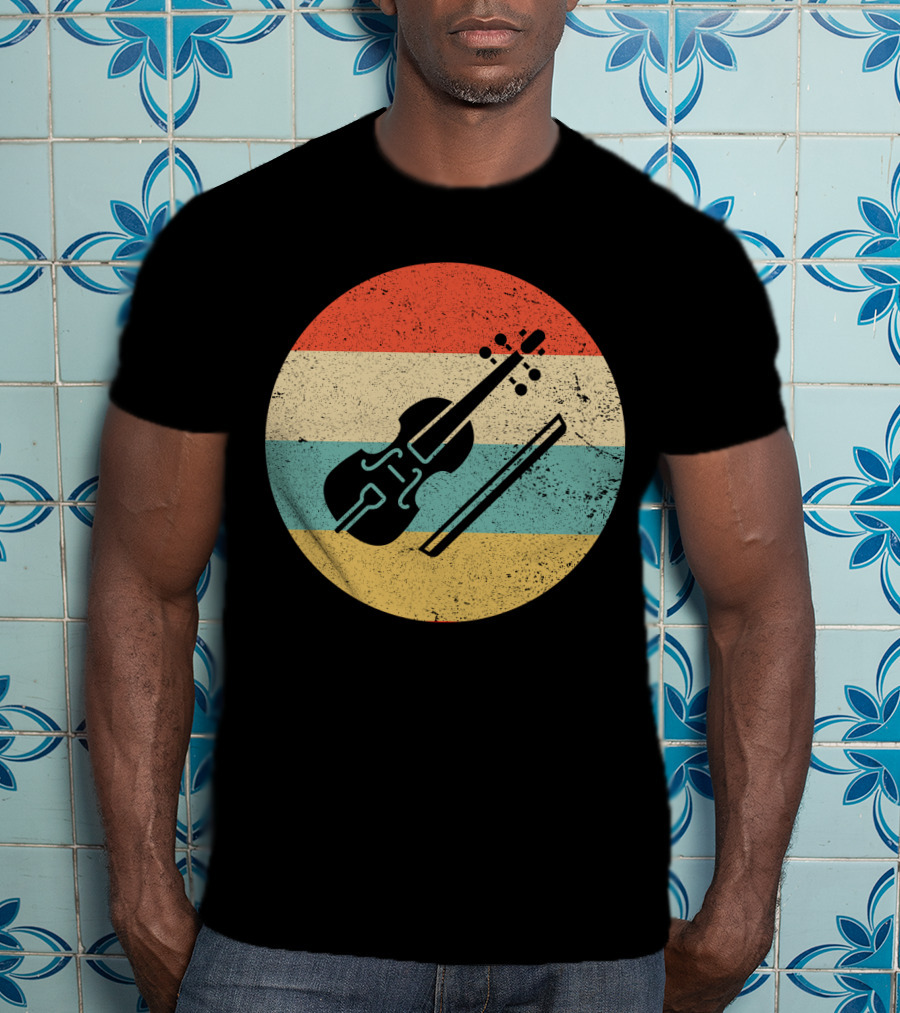 Vintage Retro Viola Instrument Silhouette With Stripes T-Shirt