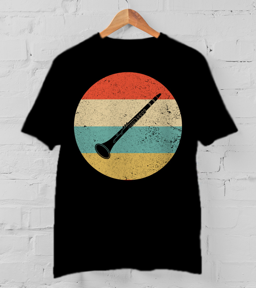 Vintage Retro Oboe Circle With Distressed Stripes T-Shirt