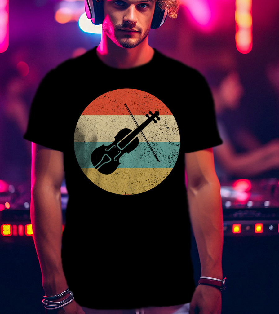 Vintage Retro Violin Circle With Stripes T-Shirt