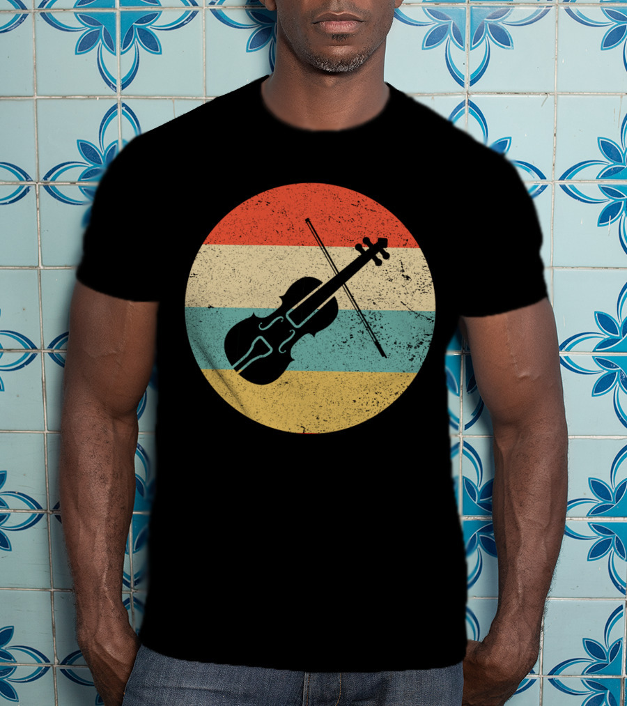 Vintage Retro Violin Circle With Stripes T-Shirt