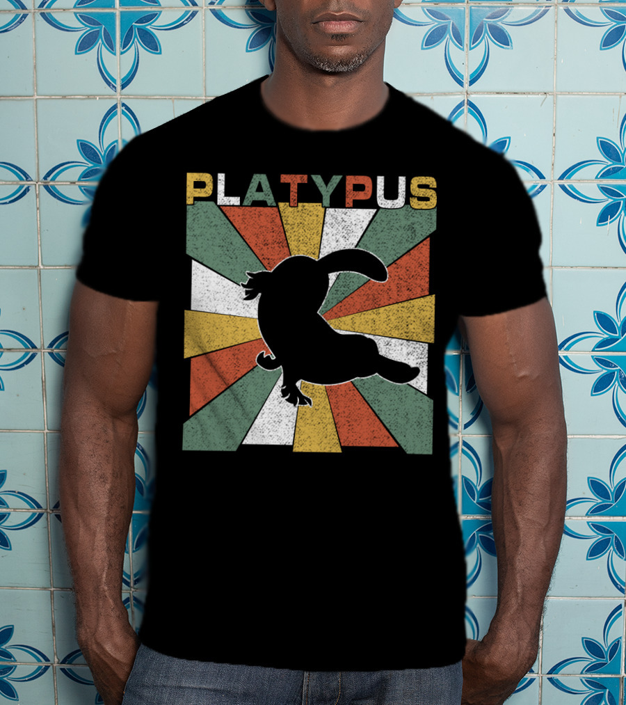 Platypus Retro 70s Vintage Silhouette Sunburst Colors T-Shirt