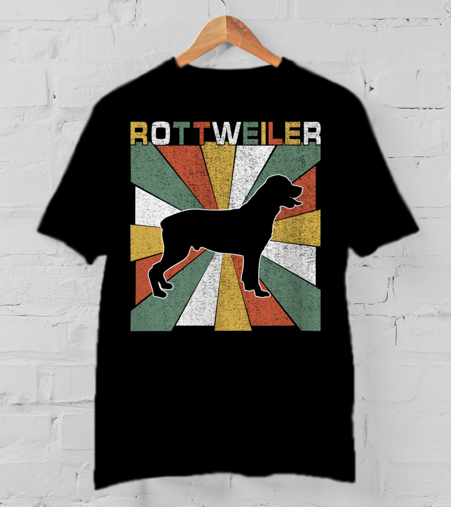Rottweiler Dogs Retro 70s Vintage Silhouette Multicolor Stripes T-Shirt