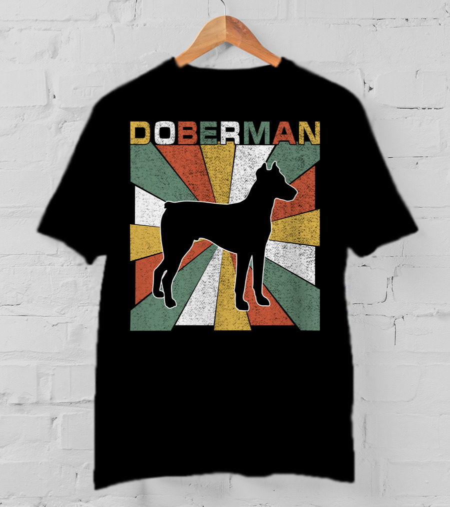 Doberman Retro 70s Silhouette Vintage Colors T-Shirt