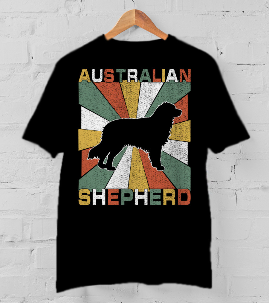 Australian Shepherd Dog Silhouette Retro 70s T-Shirt