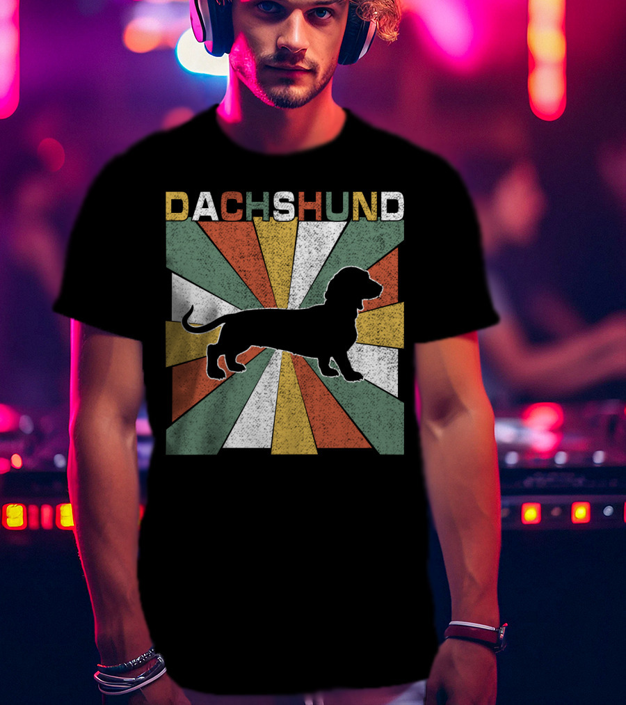 Dachshund Retro 70s Silhouette Vintage T-Shirt