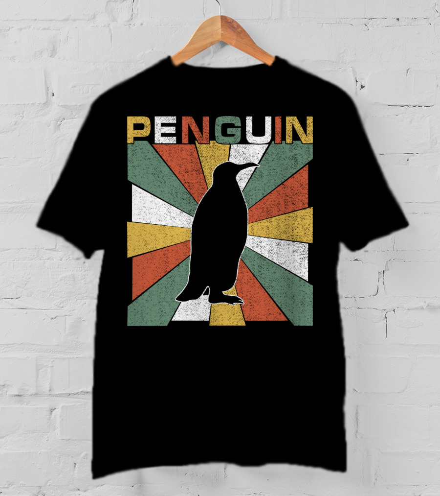 Penguin 70s Silhouette Vintage Retro Sunburst T-Shirt