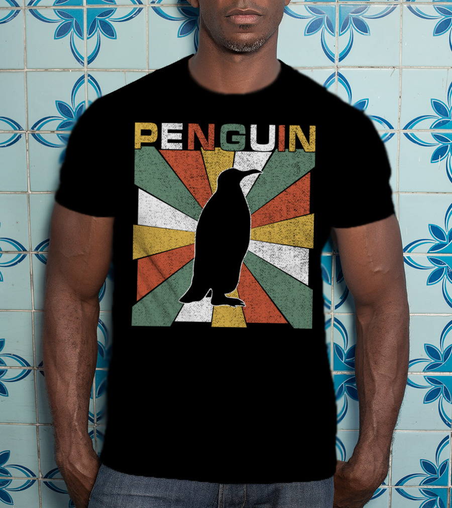 Penguin 70s Silhouette Vintage Retro Sunburst T-Shirt