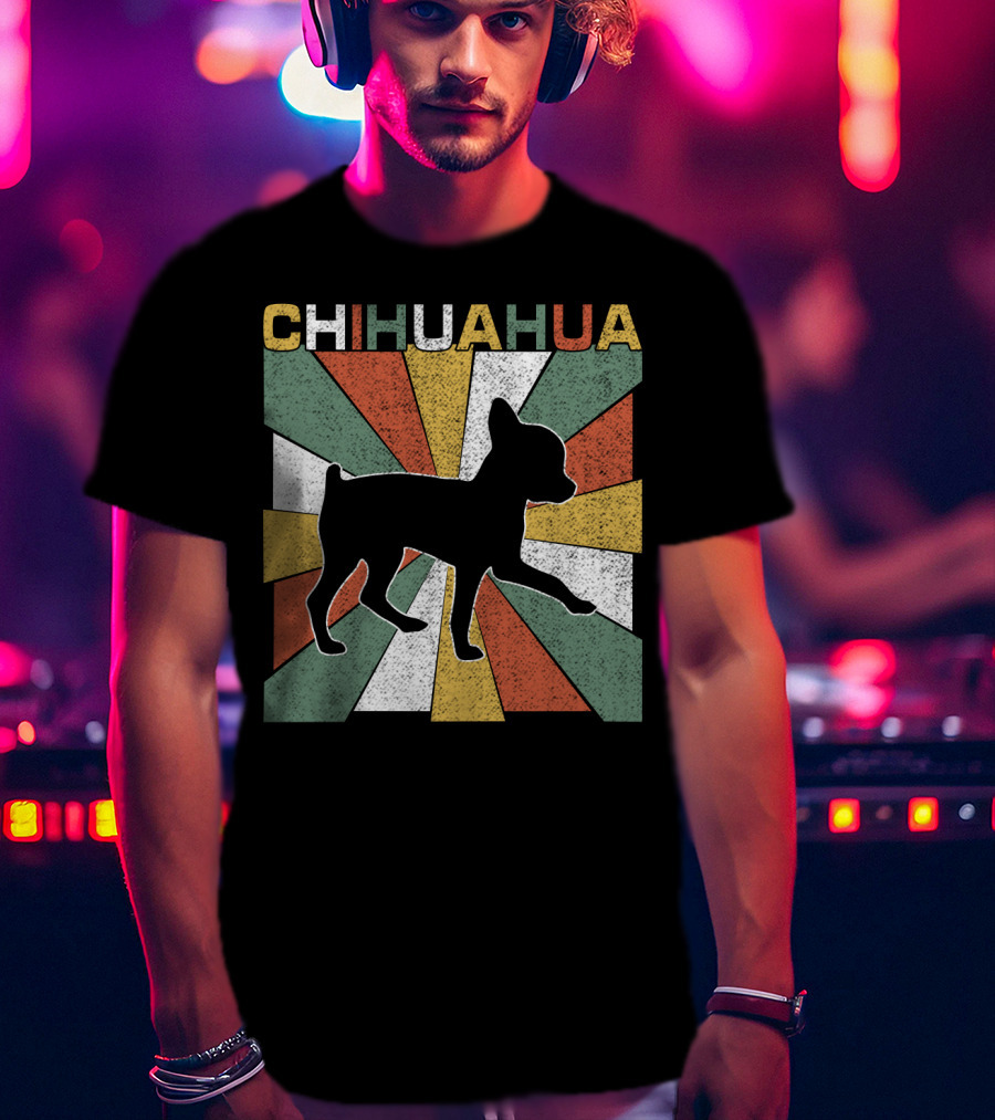 Chihuahua Retro 70s Vintage Silhouette Burst T-Shirt