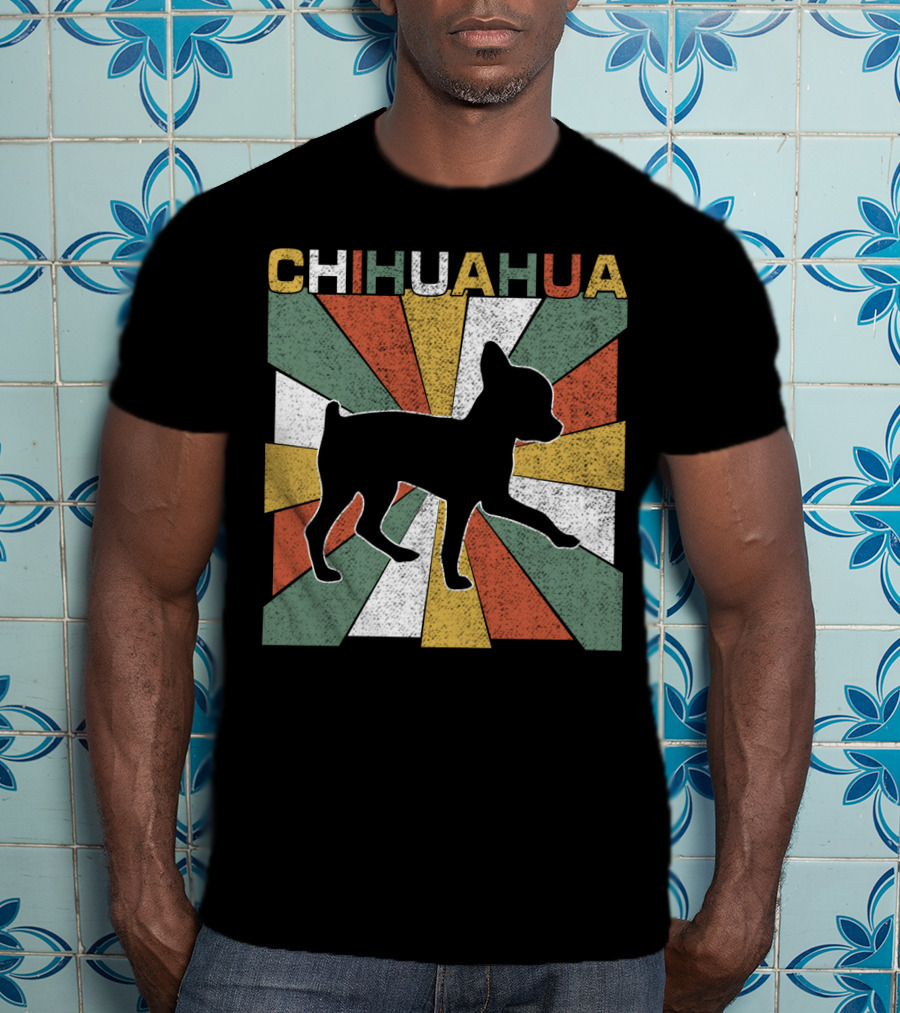 Chihuahua Retro 70s Vintage Silhouette Burst T-Shirt