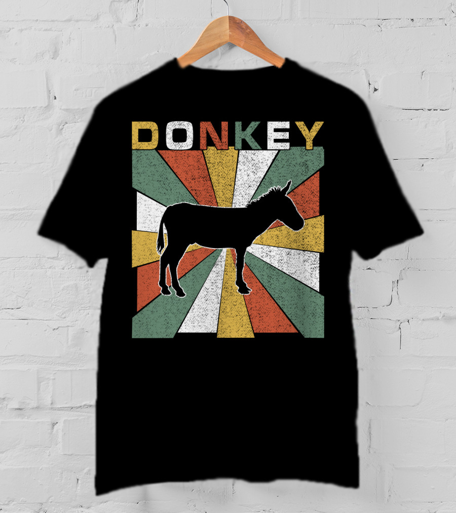 DONKEY Retro 70s Vintage Silhouette Colorful Stripes T-Shirt