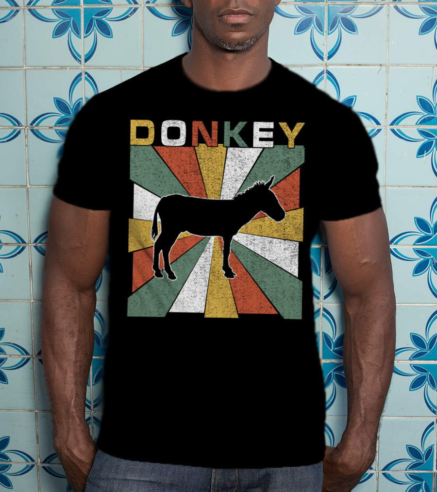 DONKEY Retro 70s Vintage Silhouette Colorful Stripes T-Shirt