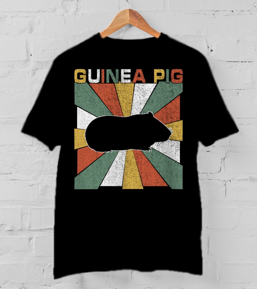 Guinea Pig Retro 70s Silhouette With Vintage Color Block T-Shirt