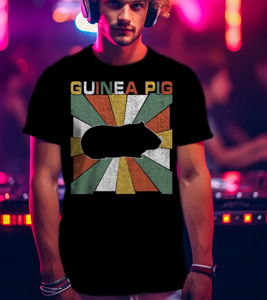 Guinea Pig Retro 70s Silhouette With Vintage Color Block T-Shirt