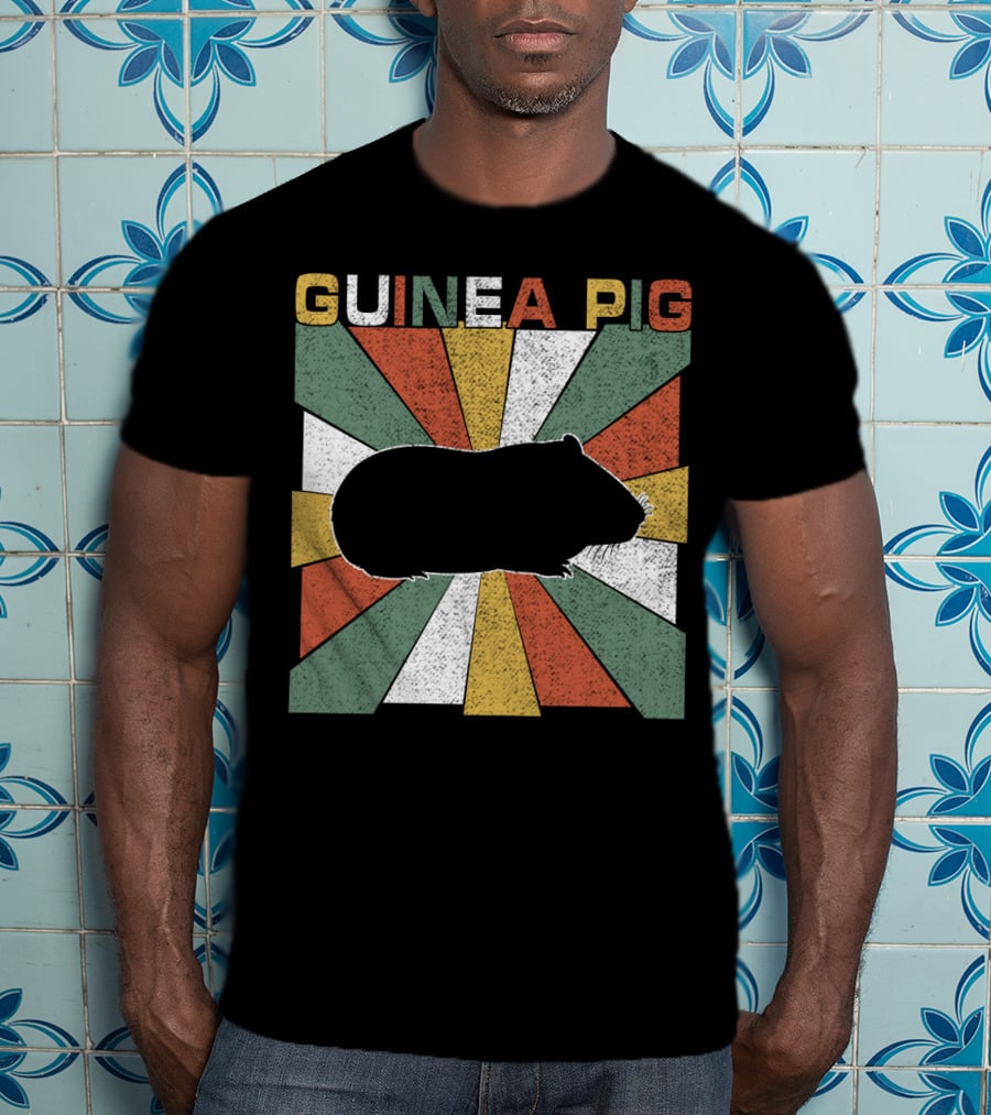 Guinea Pig Retro 70s Silhouette With Vintage Color Block T-Shirt