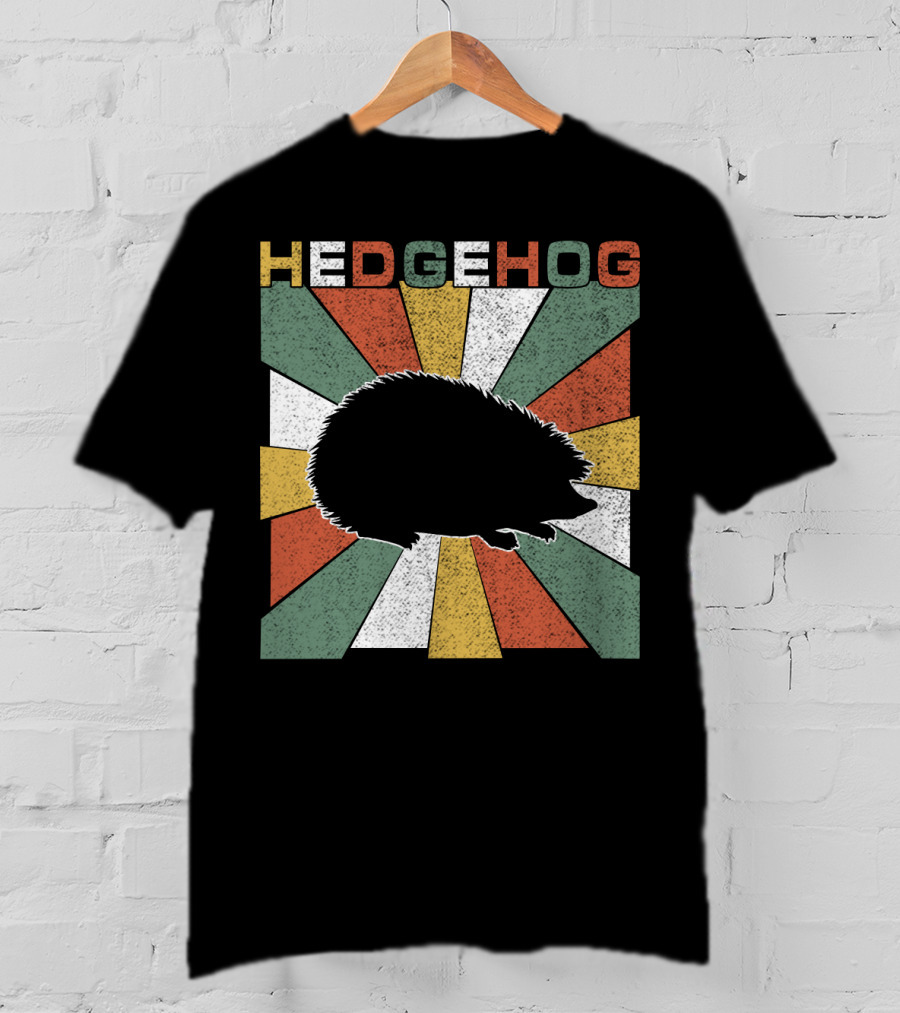 Hedgehog Retro 70s Silhouette Vintage Stripe Burst T-Shirt